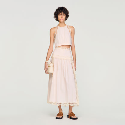 Brune Long Cotton Skirt With Trim Light Pink