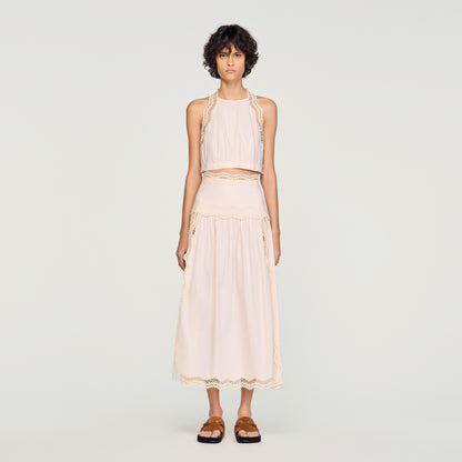 Brune Long Cotton Skirt With Trim Light Pink
