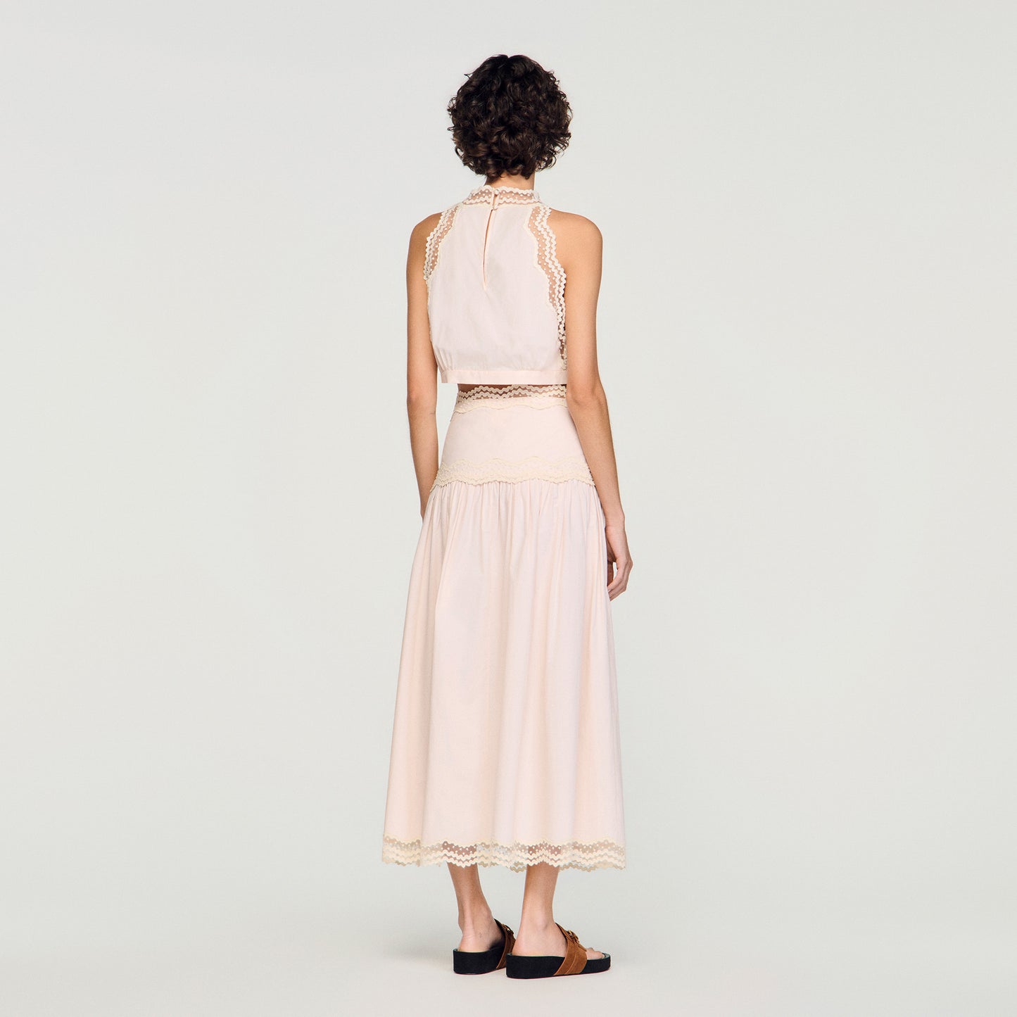 Brune Long Cotton Skirt With Trim Light Pink