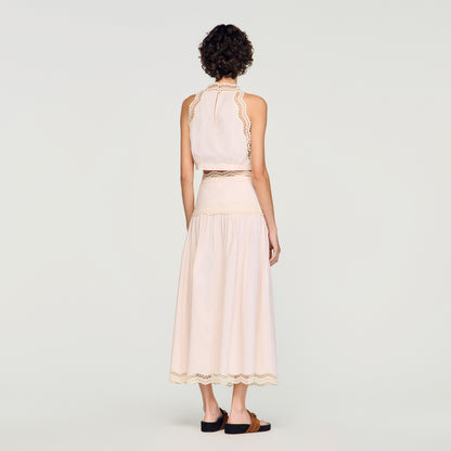 Brune Long Cotton Skirt With Trim Light Pink
