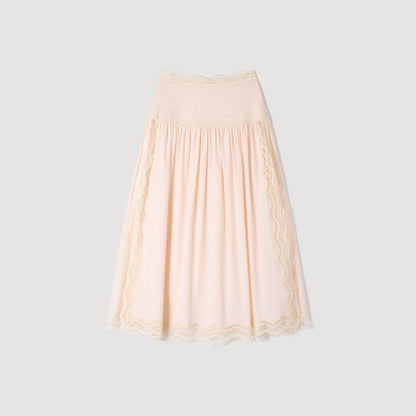Brune Long Cotton Skirt With Trim Light Pink