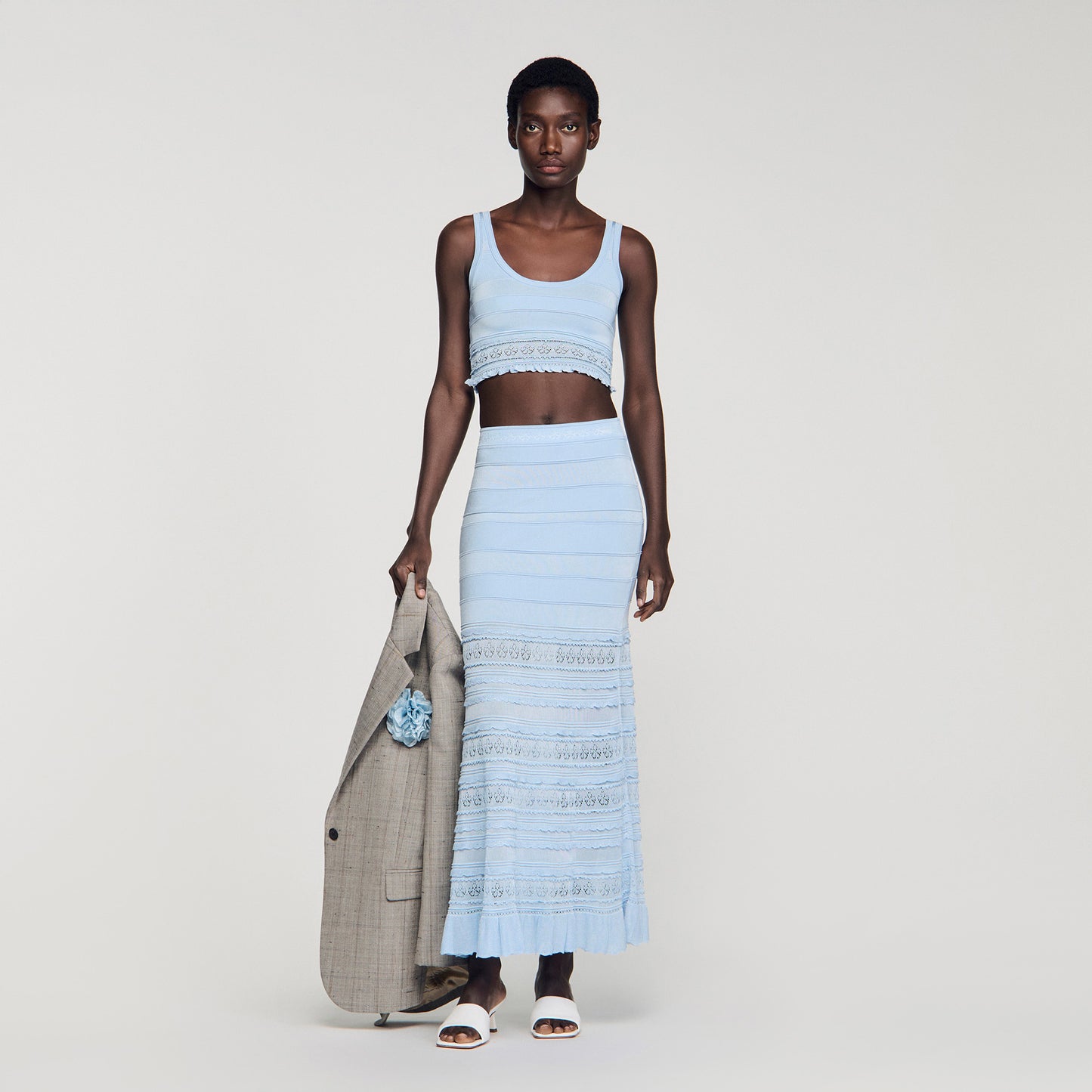 Andriane Pointelle Knit Maxi Skirt Sky Blue
