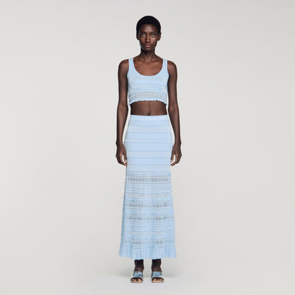 Andriane Pointelle Knit Maxi Skirt Sky Blue