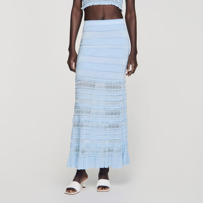 Andriane Pointelle Knit Maxi Skirt Sky Blue