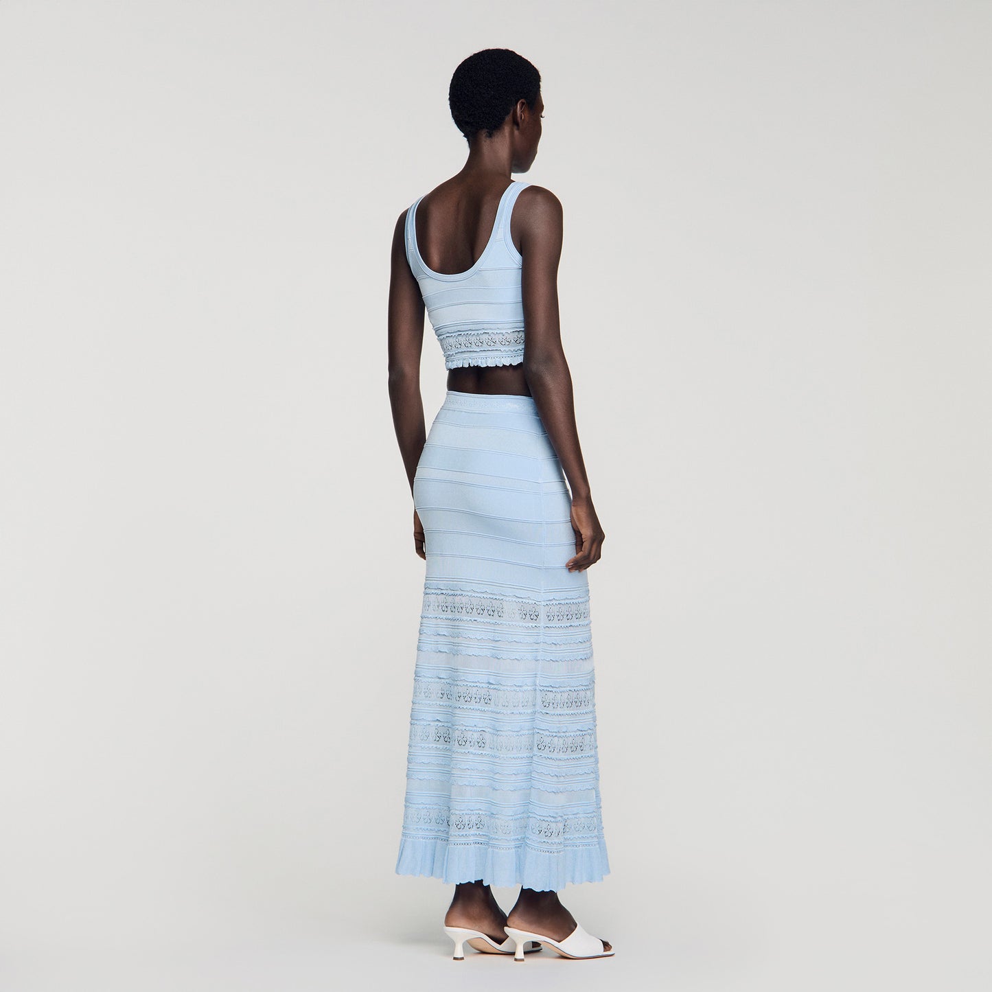 Andriane Pointelle Knit Maxi Skirt Sky Blue