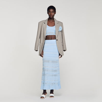 Andriane Pointelle Knit Maxi Skirt Sky Blue