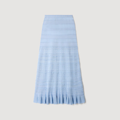 Andriane Pointelle Knit Maxi Skirt Sky Blue
