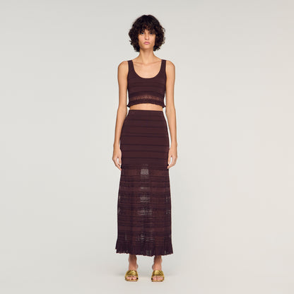 Andriane Pointelle Knit Maxi Skirt Brown