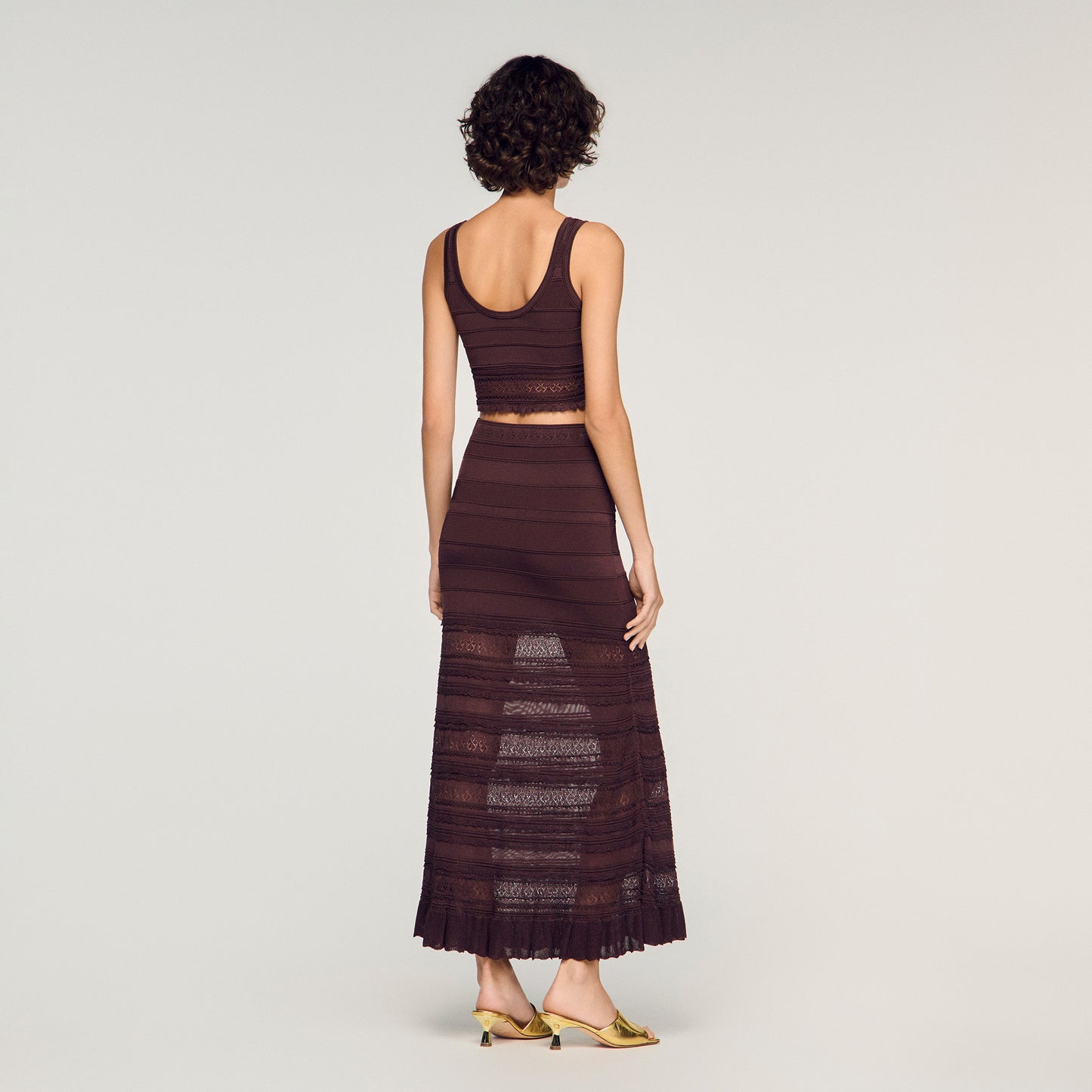 Andriane Pointelle Knit Maxi Skirt Brown