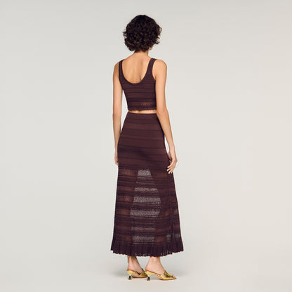 Andriane Pointelle Knit Maxi Skirt Brown