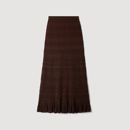 Andriane Pointelle Knit Maxi Skirt Brown