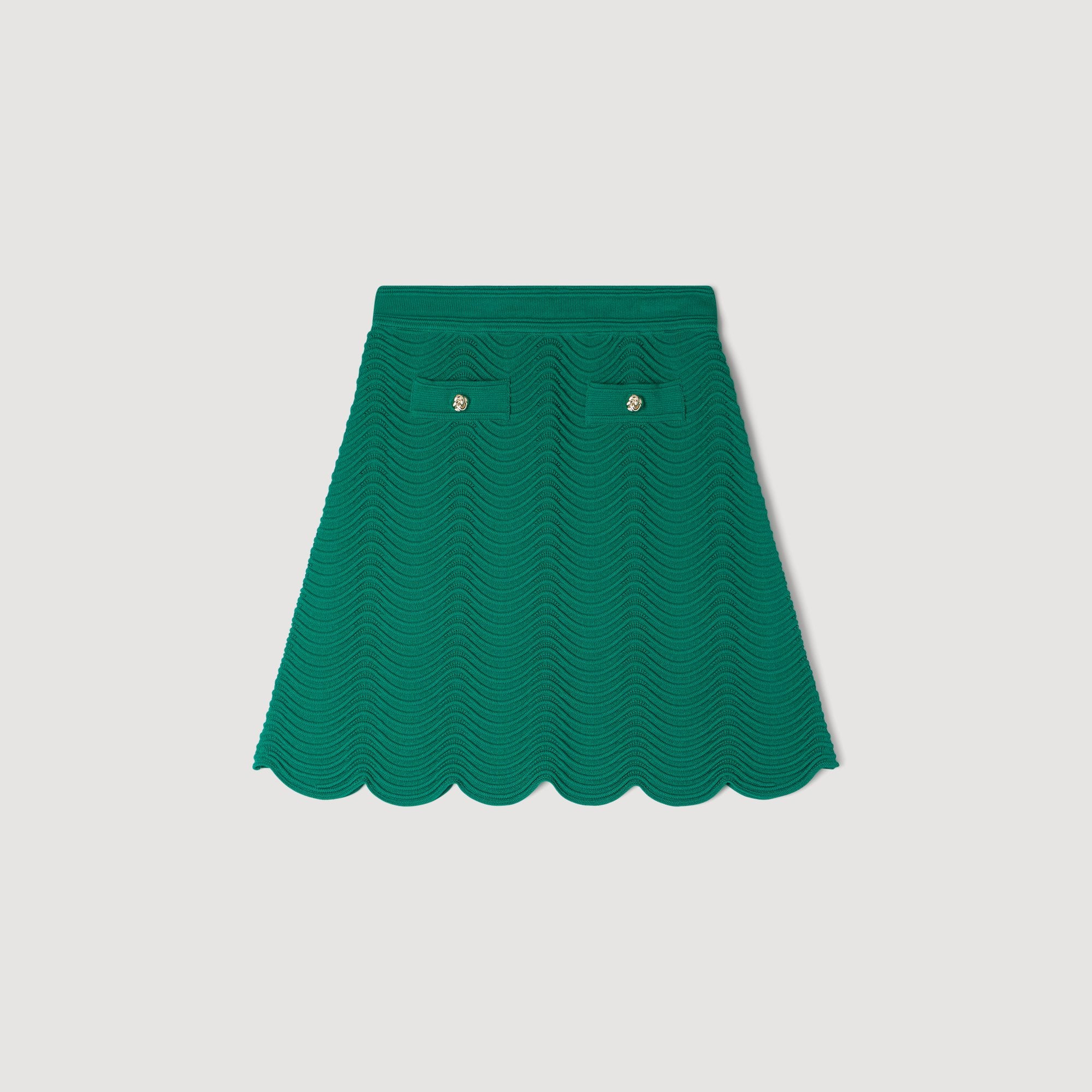 SANDRO アイビーグリーントップス&フレアショートパンツセット Bamba Short Decorative Knit Skirt Emeuraude Green