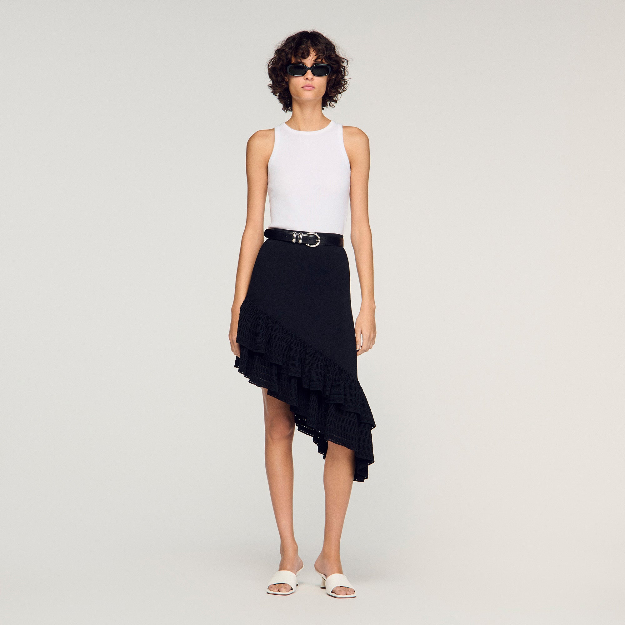 Chiara Asymmetrical Knit Skirt Black