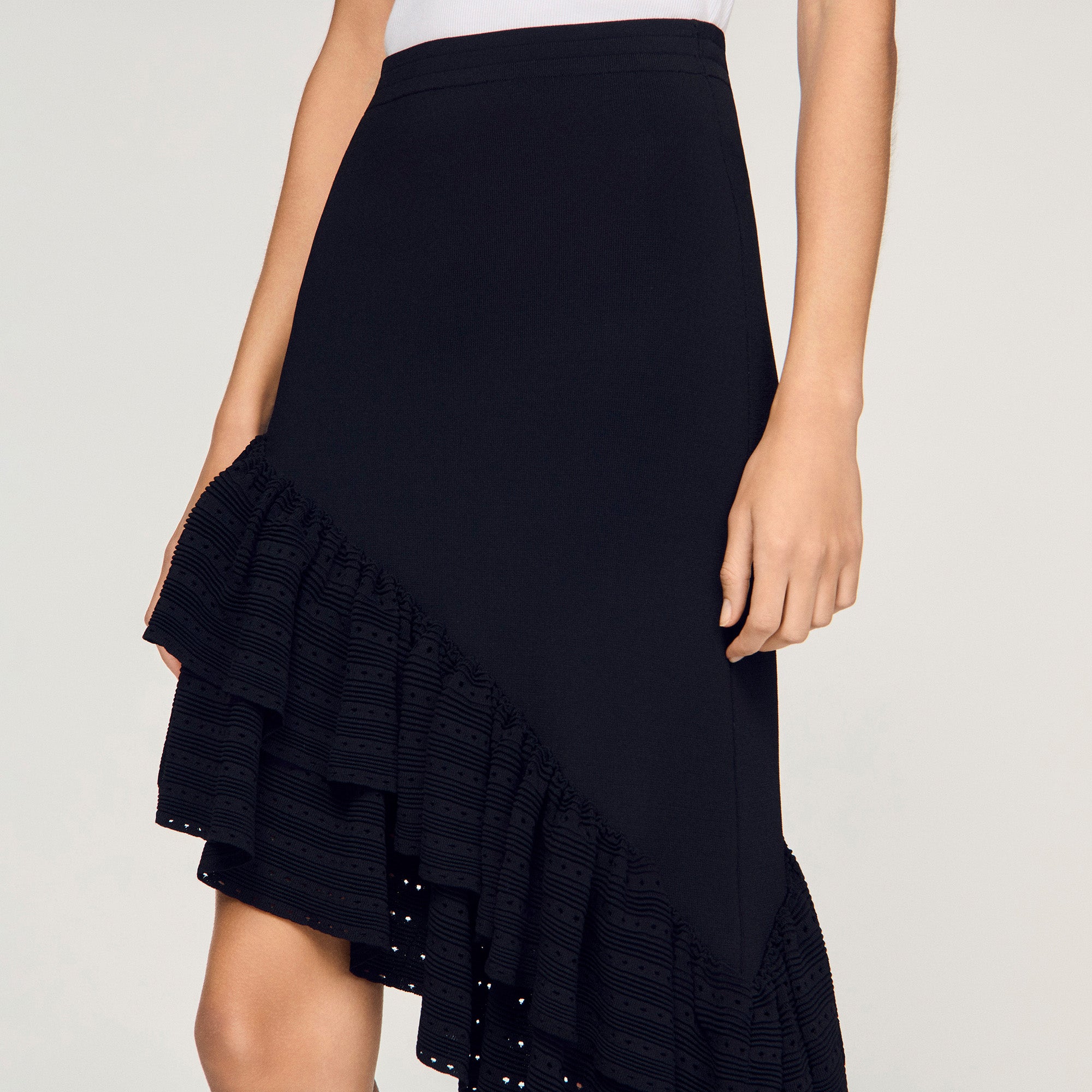 Chiara Asymmetrical Knit Skirt Black