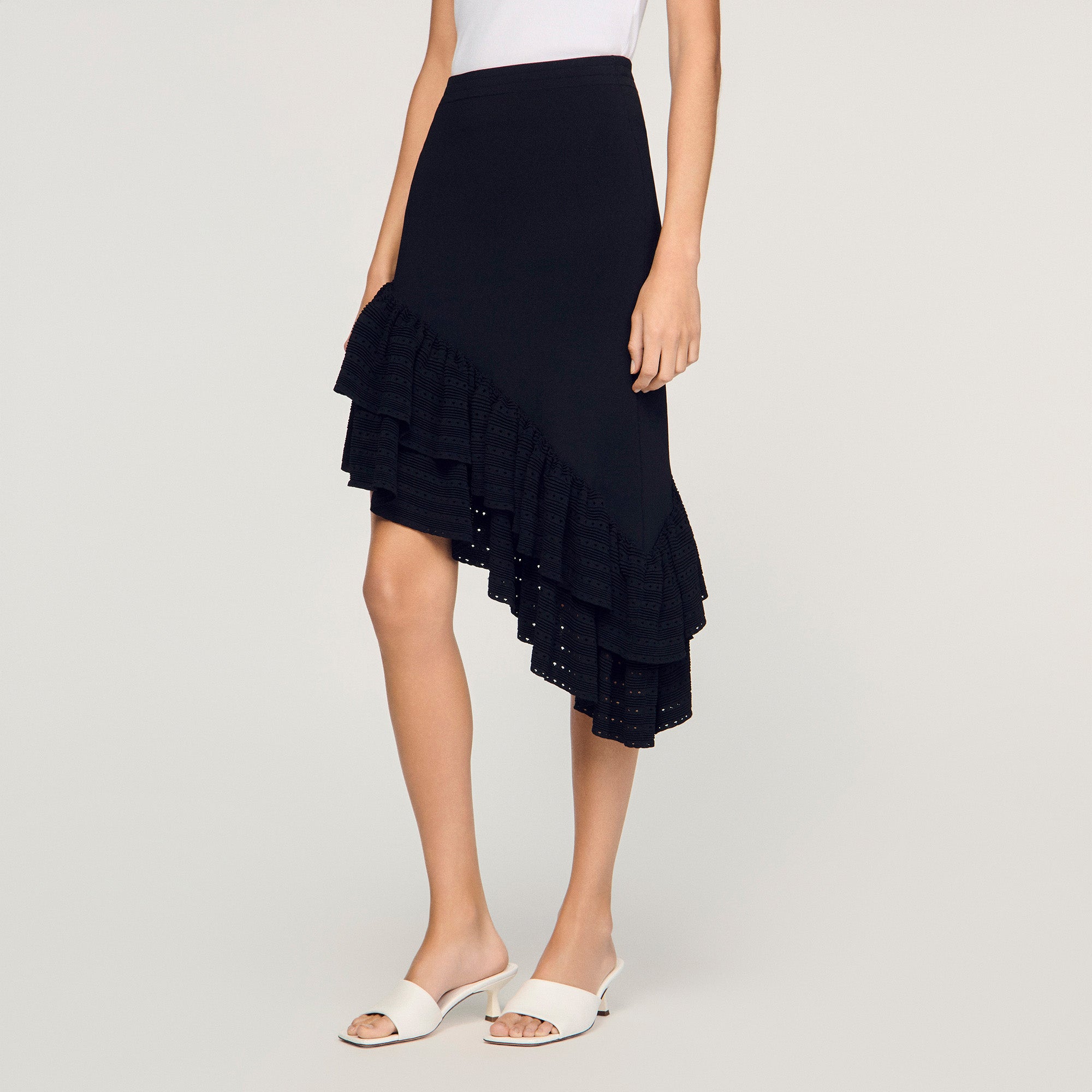 Chiara Asymmetrical Knit Skirt Black