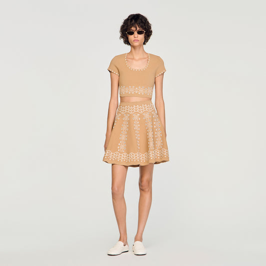 Amalfi Short Skirt With Scarf Embroidery Beige