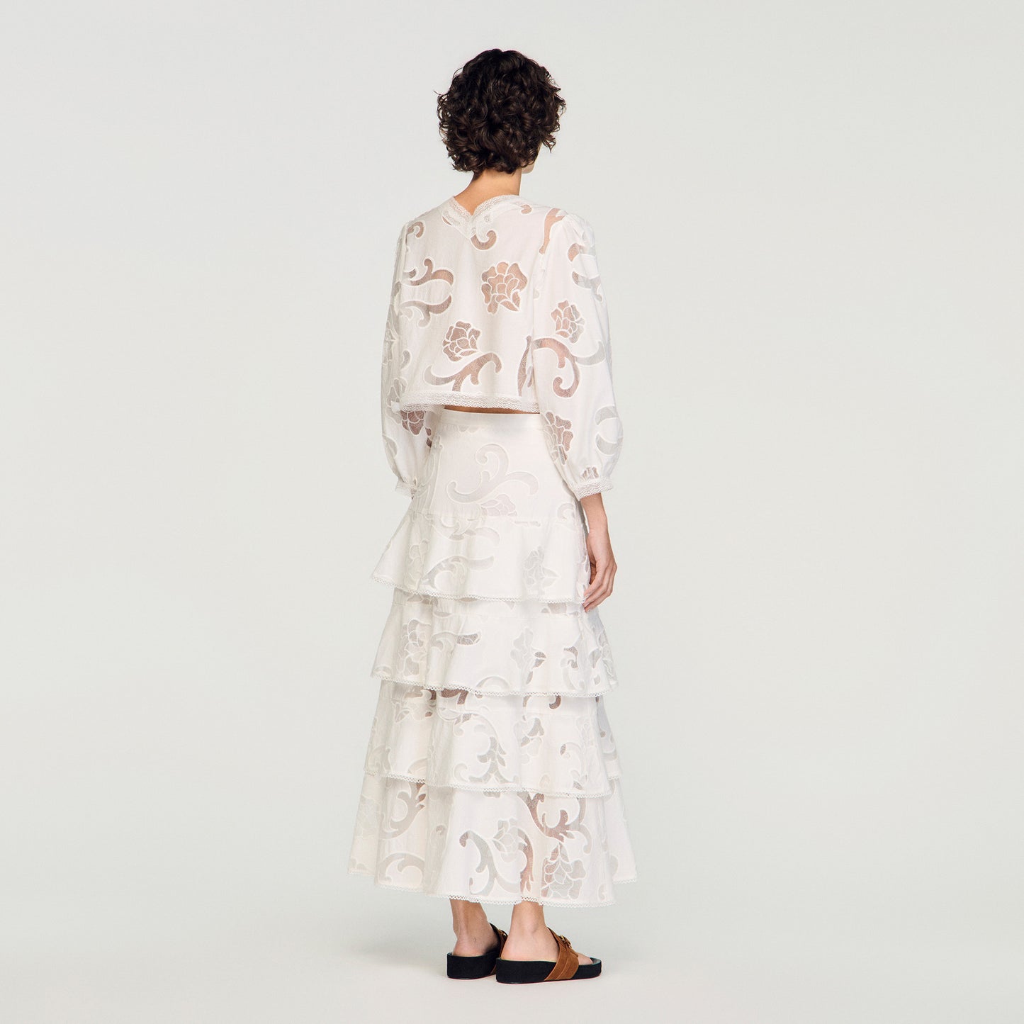 Lucienne Long Openwork Cotton Skirt Ecru
