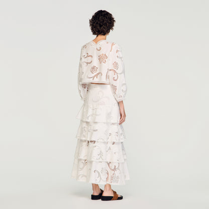 Lucienne Long Openwork Cotton Skirt Ecru