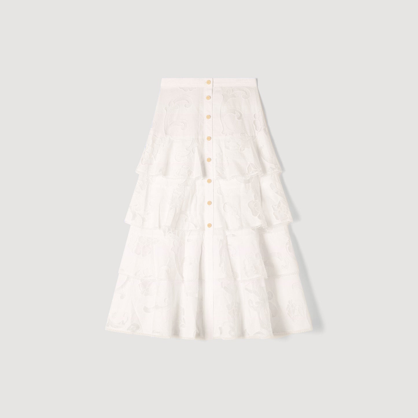 Lucienne Long Openwork Cotton Skirt Ecru