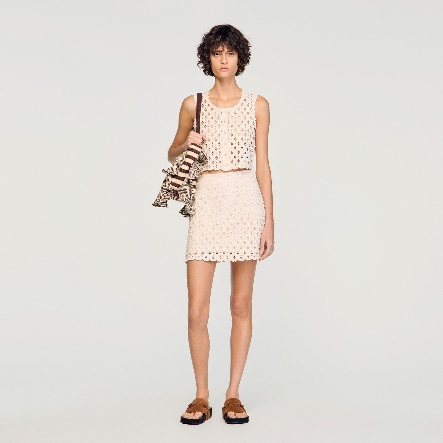 Lalita Short Beaded Crochet Skirt Ecru