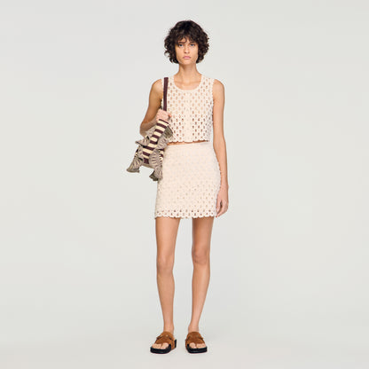 Lalita Short Beaded Crochet Skirt Ecru