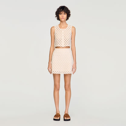 Lalita Short Beaded Crochet Skirt Ecru