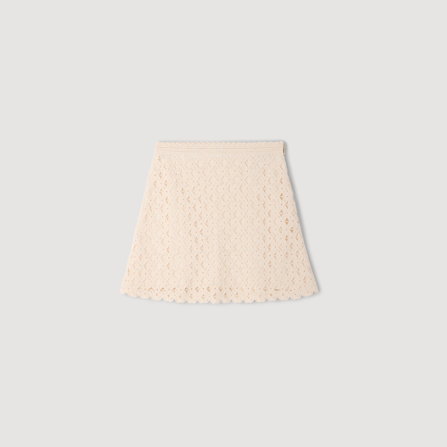 Lalita Short Beaded Crochet Skirt Ecru