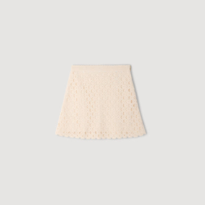 Lalita Short Beaded Crochet Skirt Ecru
