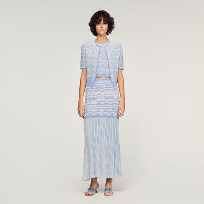 Davinna Long Decorative Knit Skirt Sky Blue