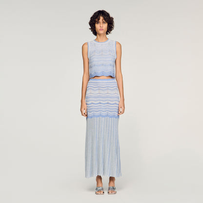 Davinna Long Decorative Knit Skirt Sky Blue