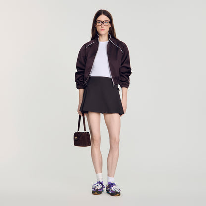 Cedriala Short pleated wool skirt Brown