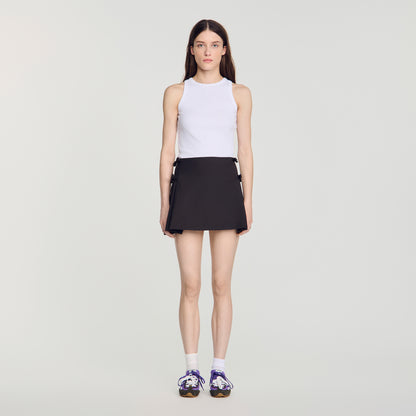 Cedriala Short pleated wool skirt Brown