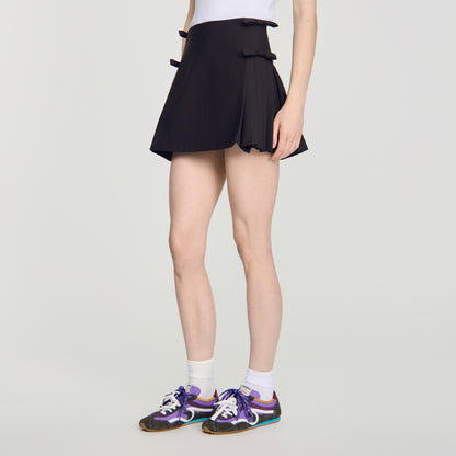 Cedriala Short pleated wool skirt Brown