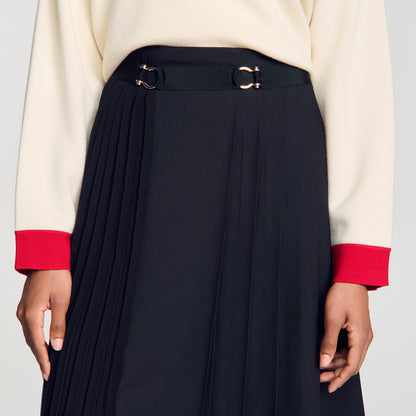 Cecilia Long asymmetrical pleated skirt Black