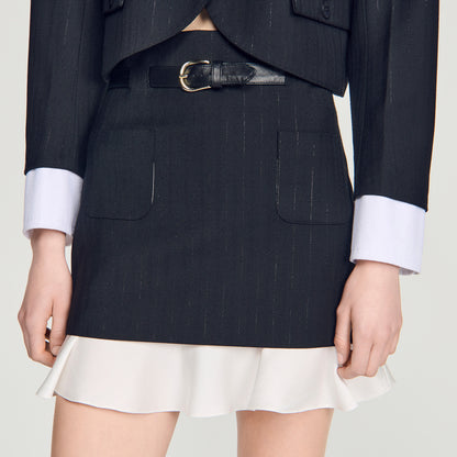 Olivandra Short striped ruffled skirt Black