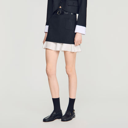 Olivandra Short striped ruffled skirt Black