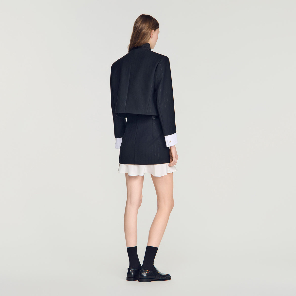 Olivandra Short striped ruffled skirt Black