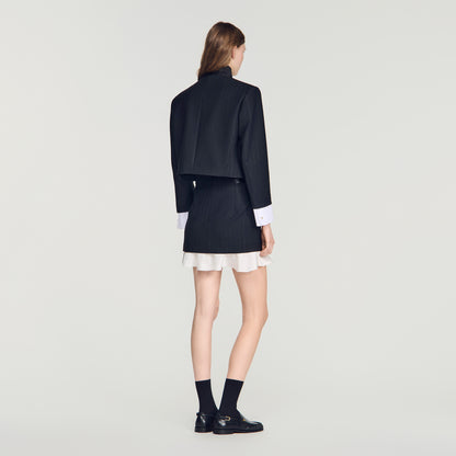Olivandra Short striped ruffled skirt Black