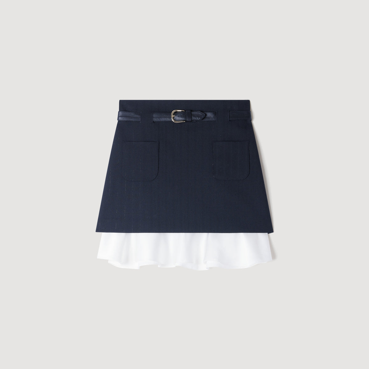 Olivandra Short striped ruffled skirt Black