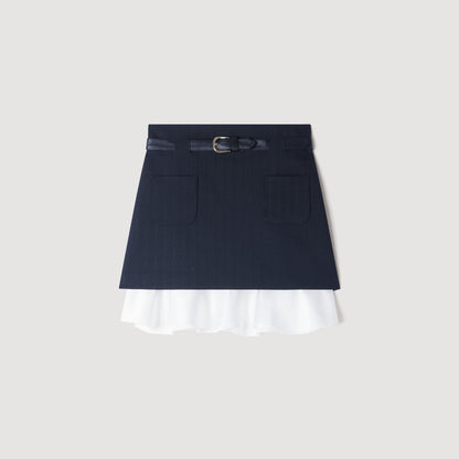 Olivandra Short striped ruffled skirt Black
