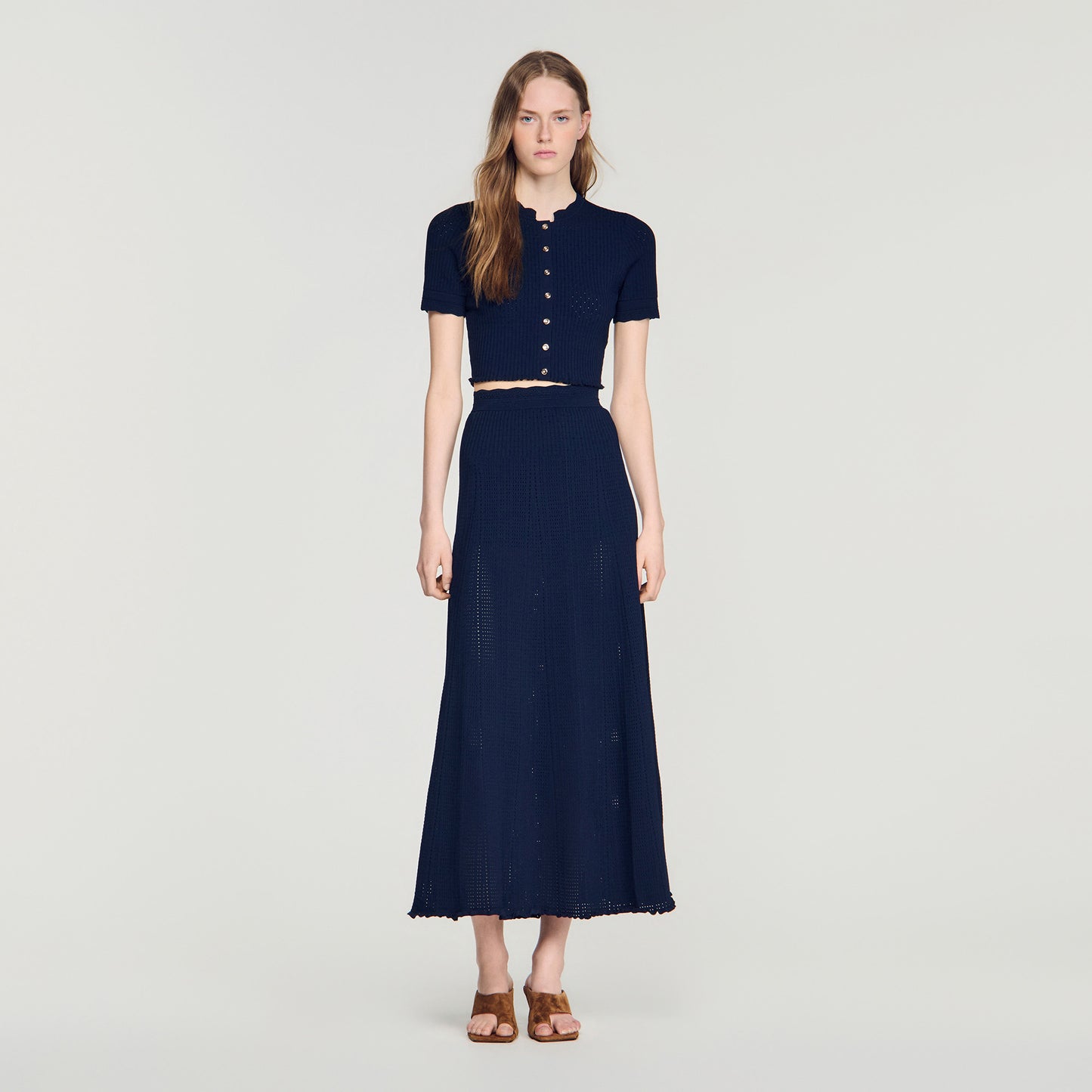 Hedda Pointelle knit maxi skirt Navy Blue