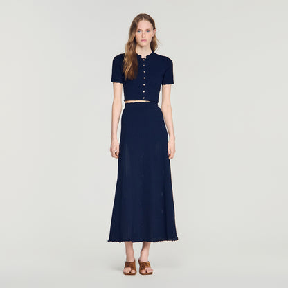 Hedda Pointelle knit maxi skirt Navy Blue