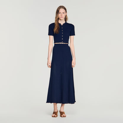 Hedda Pointelle knit maxi skirt Navy Blue