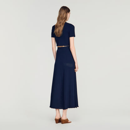 Hedda Pointelle knit maxi skirt Navy Blue