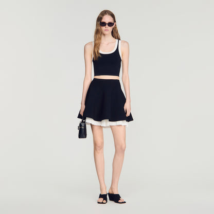 Maravilla Two-tone knit skirt Black