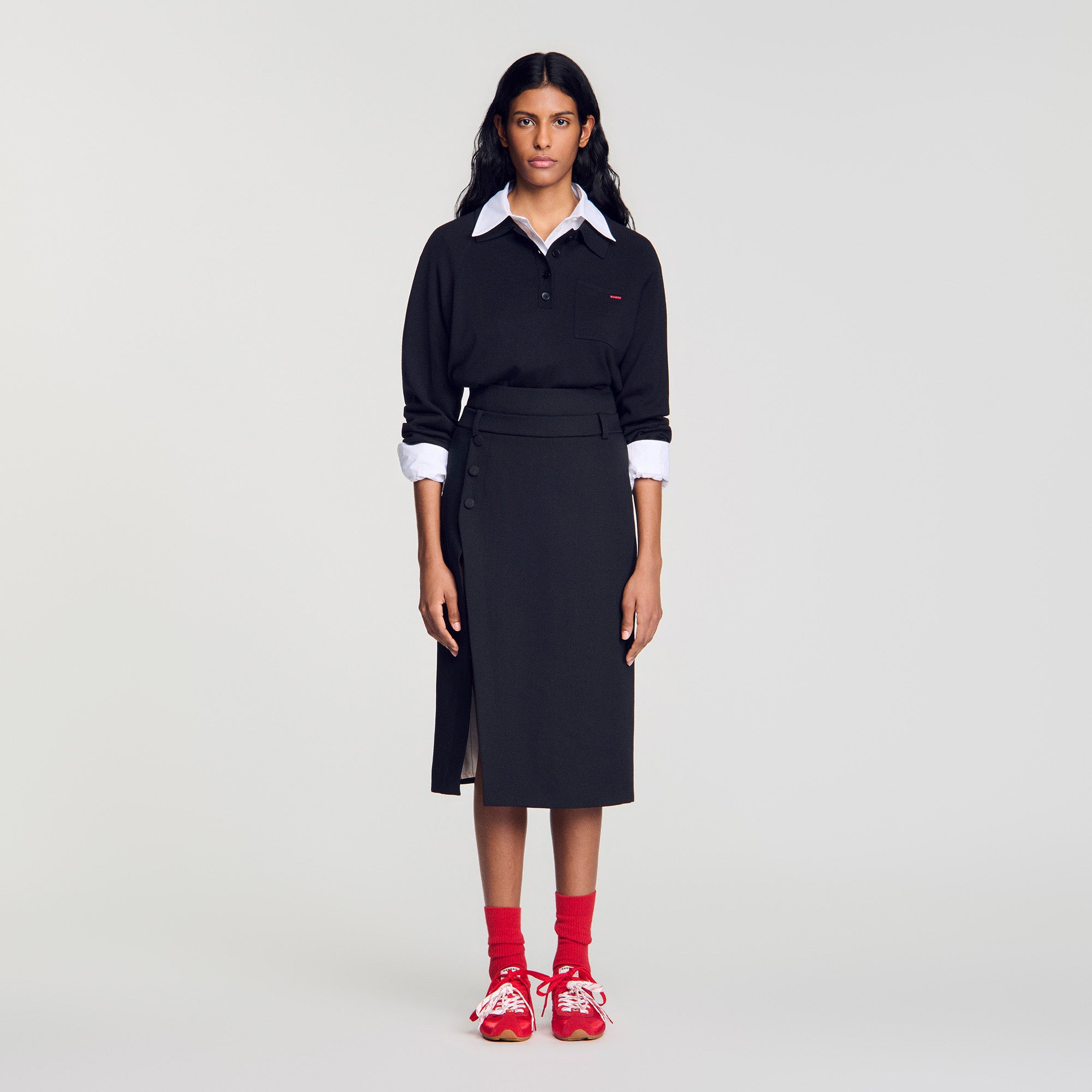 Rivermissa Mid-length slit wool skirt Black