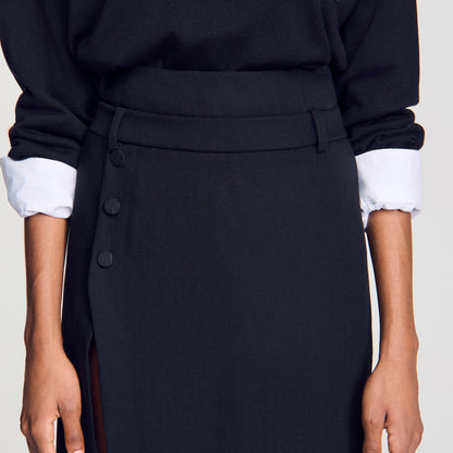 Rivermissa Mid-length slit wool skirt Black