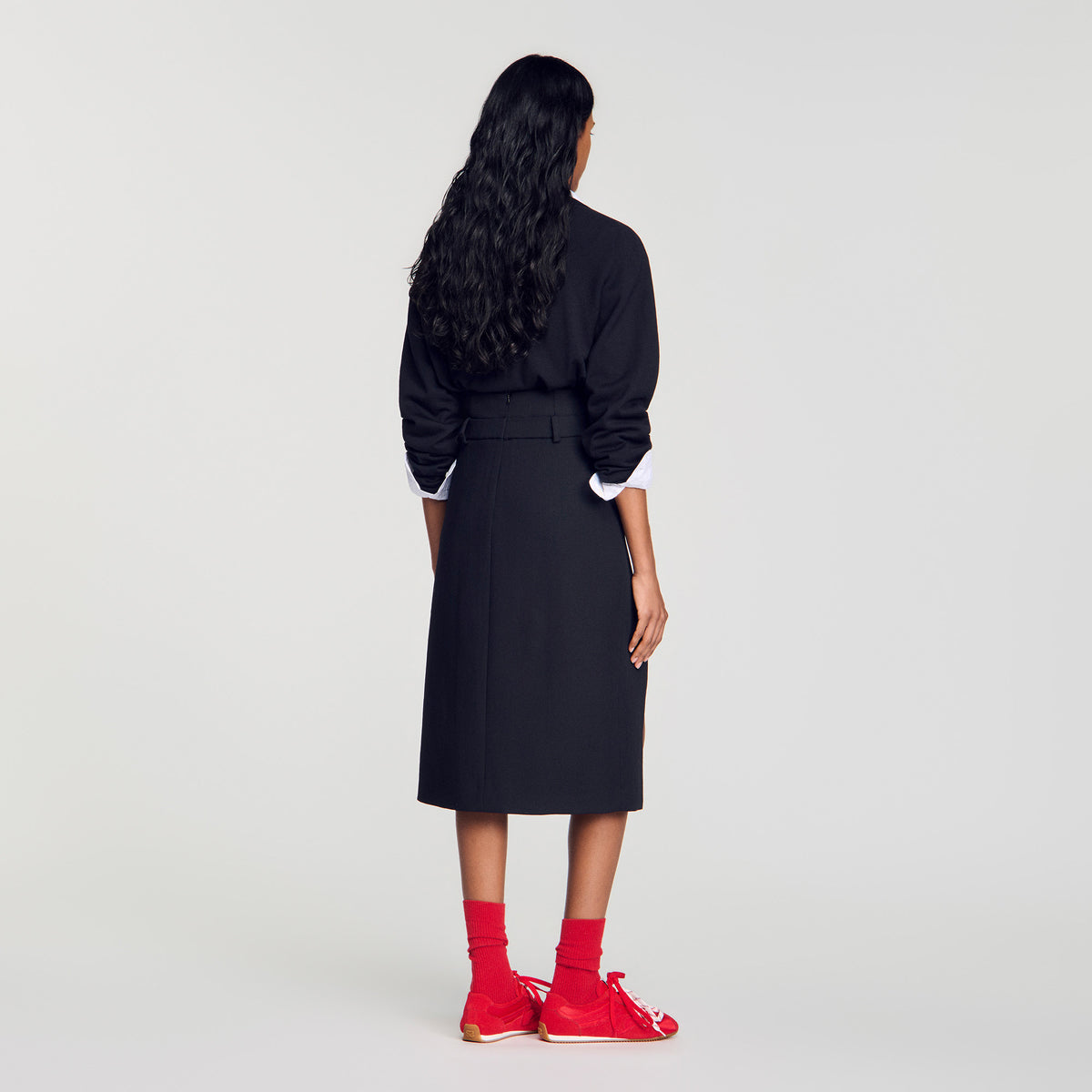 Rivermissa Mid-length slit wool skirt Black