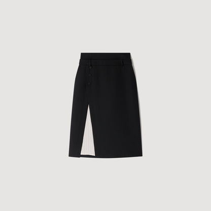 Rivermissa Mid-length slit wool skirt Black