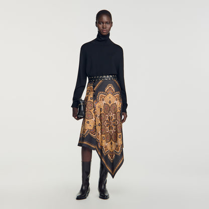 Portobello Asymmetrical scarf print skirt Black / Ocher